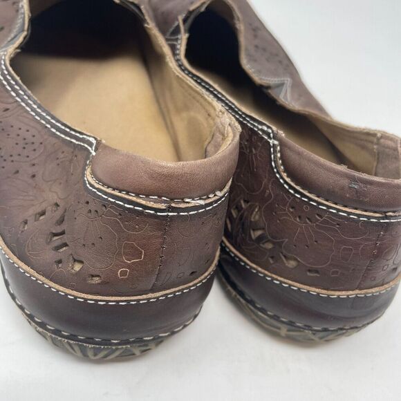 Spring Step L’Artiste Brown Slip-On Leather Shoes Women’s Size 41 Floral Cutout - Picture 6 of 11
